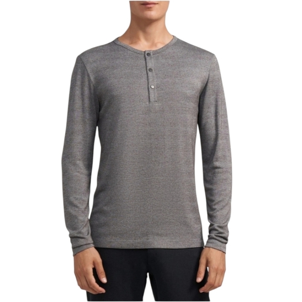 Men's Theory Gray Snap Henley Shirt In Modal Jersey Size Large Comfort Casual